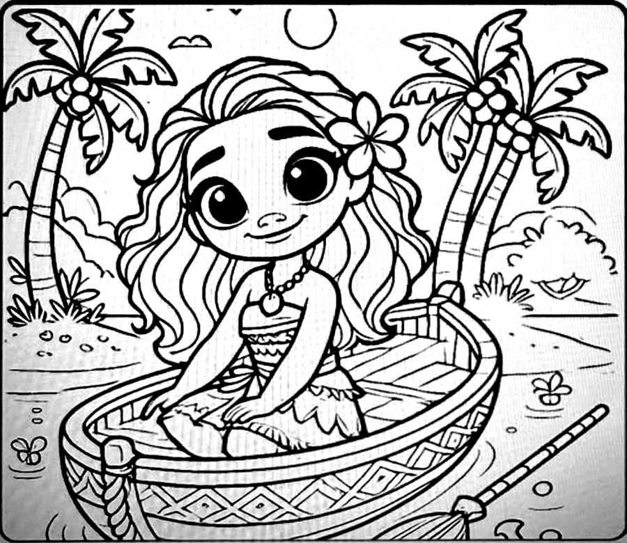 Desenho para colorir: Moana e sua canoa
